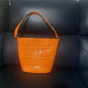 Brahmin Orange Croc-Embossed Shoulder Bag